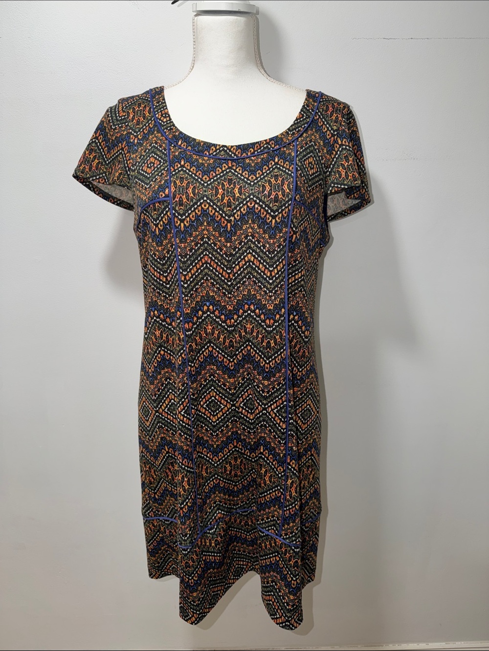 Andrew Marc VTG Women’s Geometric Patterned MIDI Dress MobWife M‎ Artsy Office